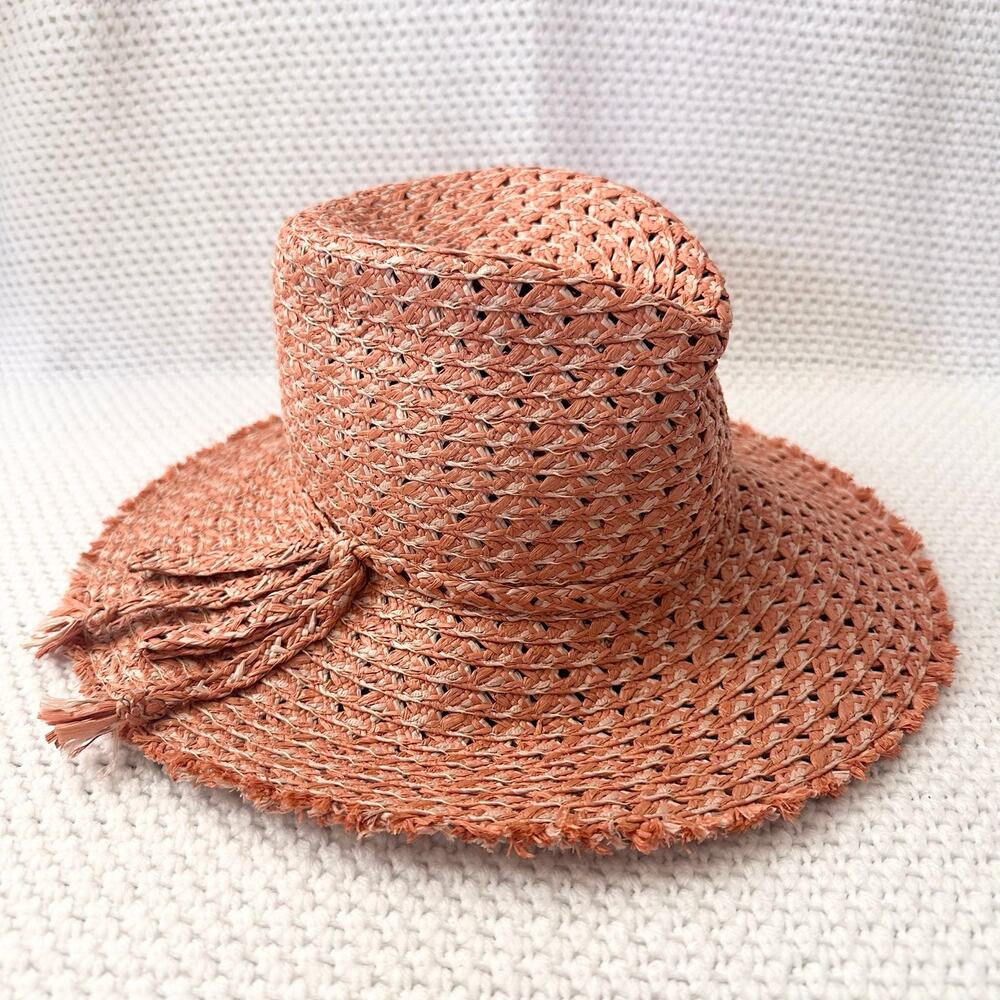 Eric Javits Terracotta Pink Beige Ellie Straw Summer Raffia Packable Hat OS - Picture 3 of 9